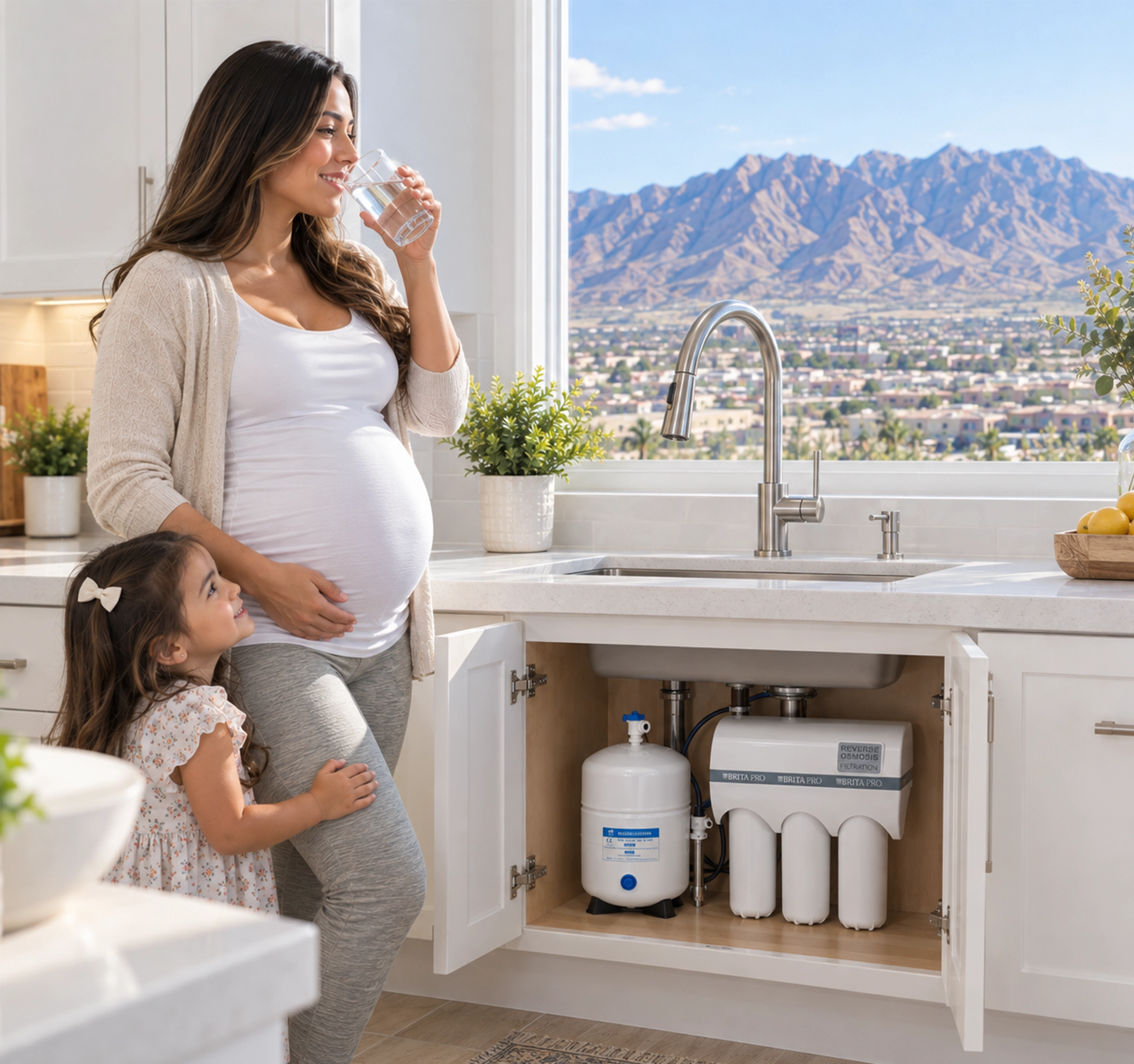 Reverse osmosis filtration system installed beneath a kitchen sink
